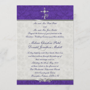 Purple Damask Double Ceremony Wedding Invitation