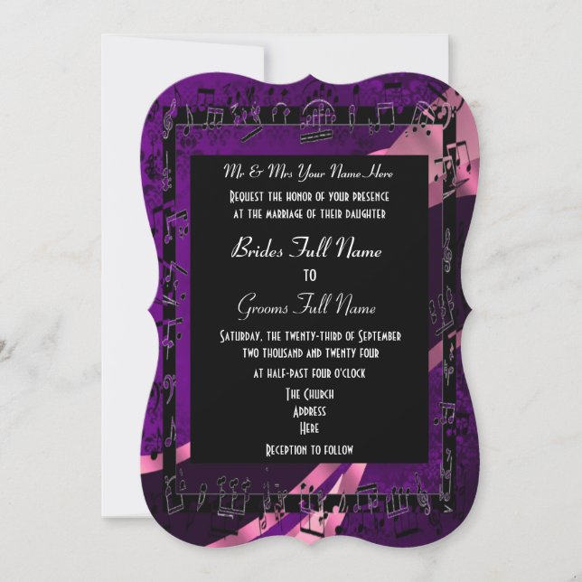 Purple damask  elegant formal wedding invitation (Front)