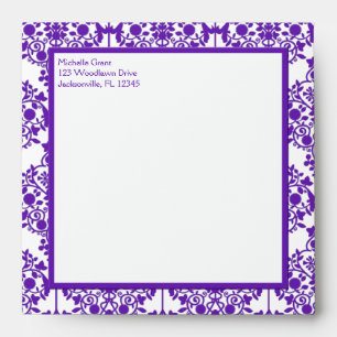 Purple Damask Envelope for 5" Square Invitation