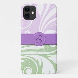 Purple Damask, Green Damask, Monogram Case-Mate iPhone Case