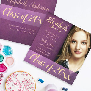 Purple Damask Grunge Graduation Announcement