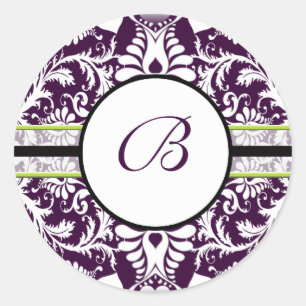 Purple Damask Initial Sticker Letter B Wedding