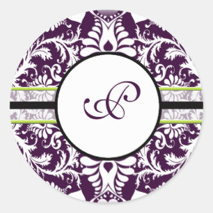 Purple Damask Initial Sticker Letter P Wedding