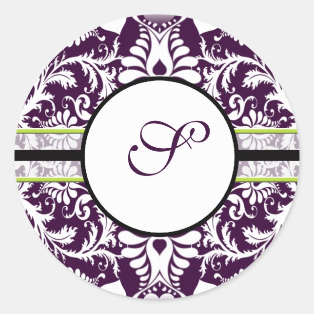 Purple Damask Initial Sticker Letter S Wedding (Front)