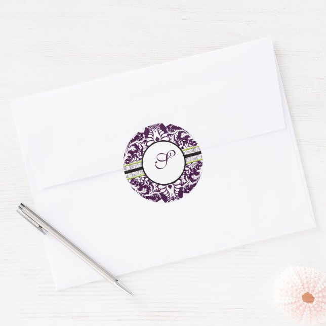 Purple Damask Initial Sticker Letter S Wedding (Envelope)