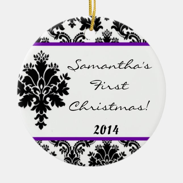 Purple Damask Lace Personalised Name Ornament (Front)