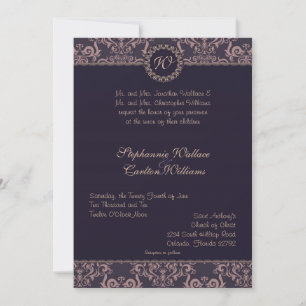 Purple Damask Lace Wedding Invitation