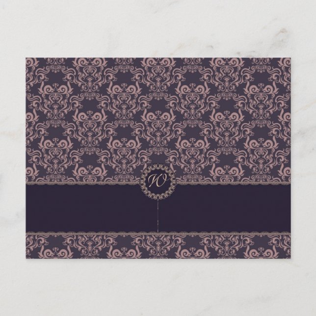 Purple Damask Lace Wedding Place Card (Front)