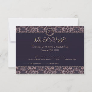 Purple Damask Lace Wedding RSVP Card