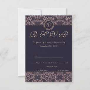 Purple Damask Lace Wedding RSVP Card