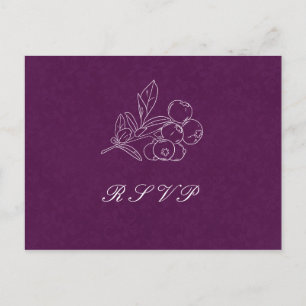 Purple Damask Leaves Line Art Elegant Wedding RSVP Postcard