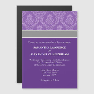 Purple Damask Magnetic Wedding Invitation