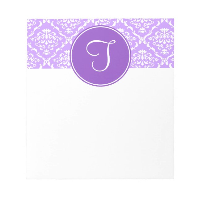 Purple Damask Monogram Notepad (Front)