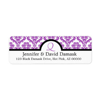 Purple Damask Monogram Q Wedding Mailing Labels