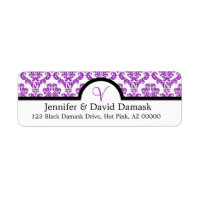 Purple Damask Monogram V Wedding Mailing Labels