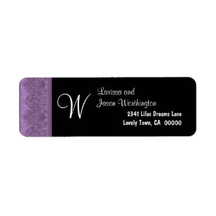 Purple Damask Monogram W Wedding Black Background
