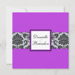 Purple Damask Monogram Wedding Invitation