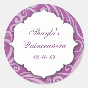Purple Damask Party Favour Sticker