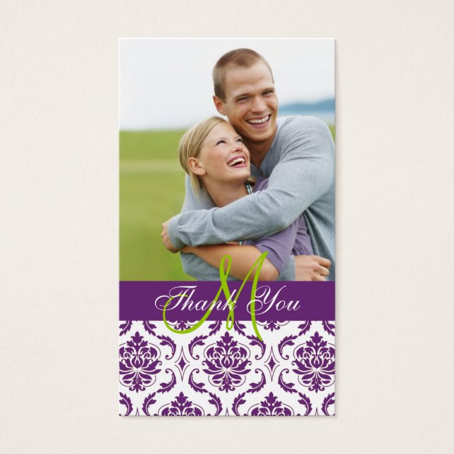 Purple Damask Photo Wedding Thank You Favour Tag (Front)