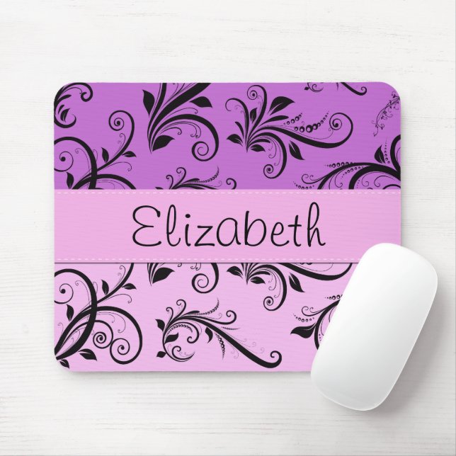 Purple Damask, Pink Damask, Your Name Mouse Pad (With Mouse)