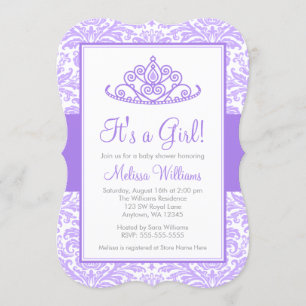 Purple Damask Princess Crown Girl Baby Shower Invitation