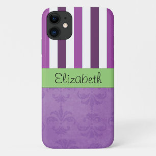 Purple Damask, Purple Stripes, Striped, Your Name Case-Mate iPhone Case