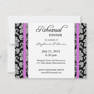 Purple Damask Rehearsal Dinner Card