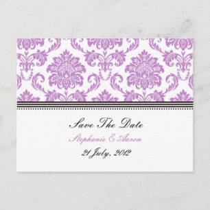 Purple Damask Save The Date Postcard