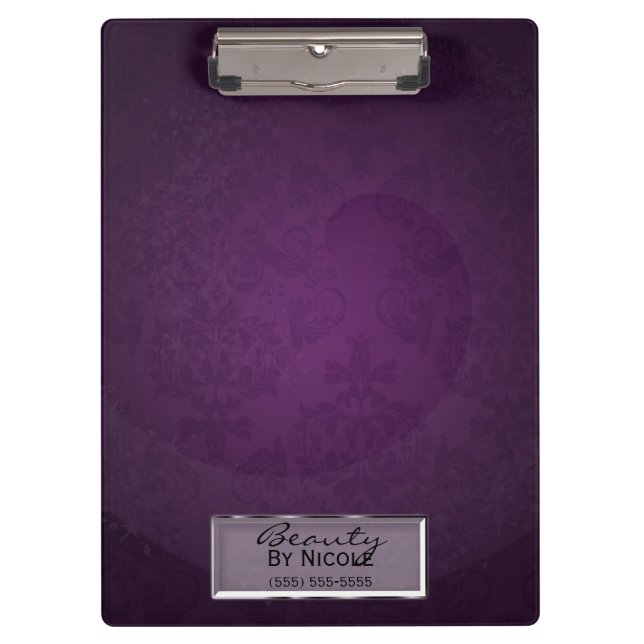 Purple Damask Swirl Elegant chic Glam Personalised Clipboard (Front)