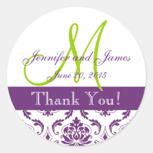 Purple Damask Wedding Favour Sticker