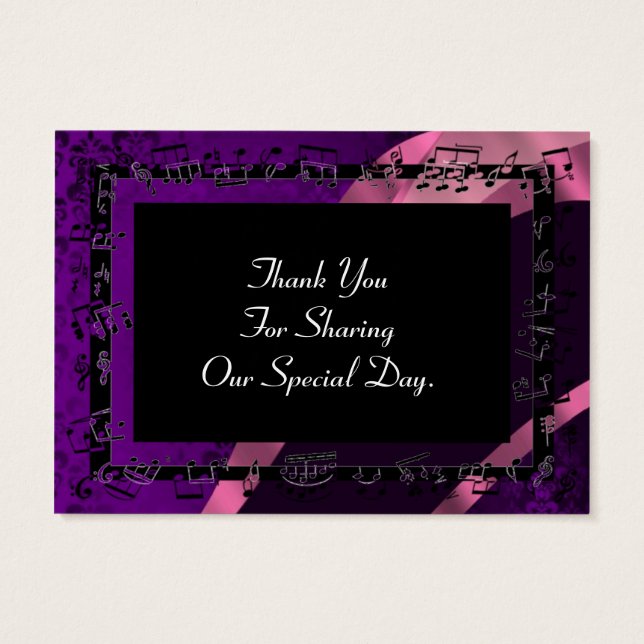Purple damask, wedding favour thank you tag (Back)
