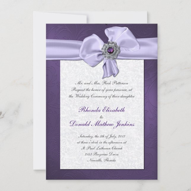 Purple Damask Wedding Invitation (Front)