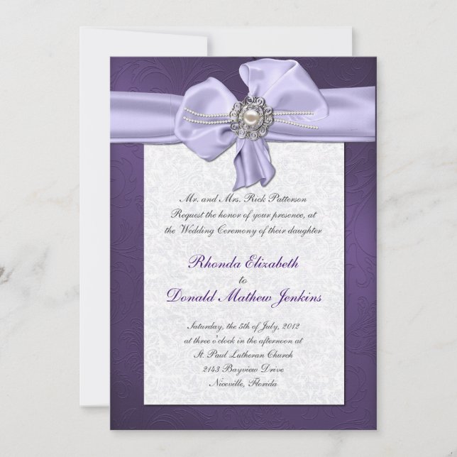 Purple Damask Wedding Invitation (Front)