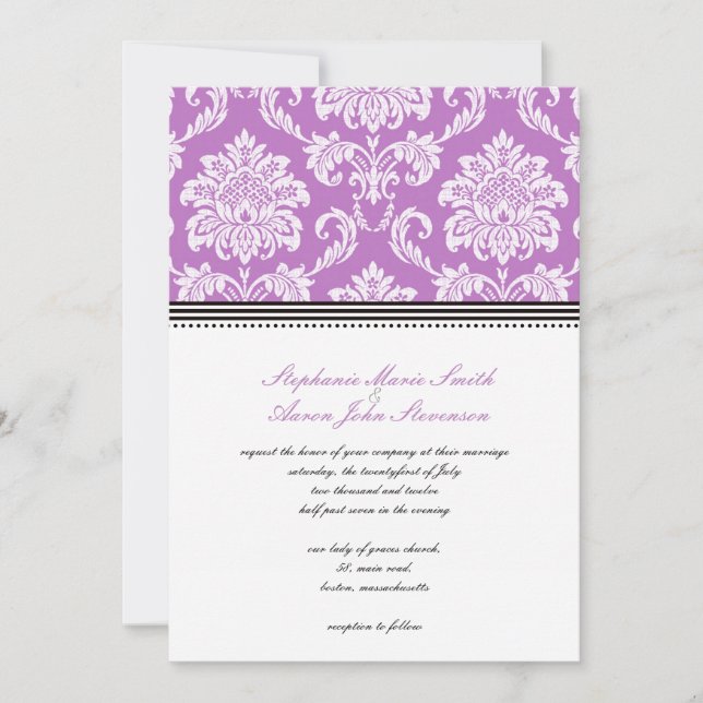 Purple Damask Wedding Invitation (Front)