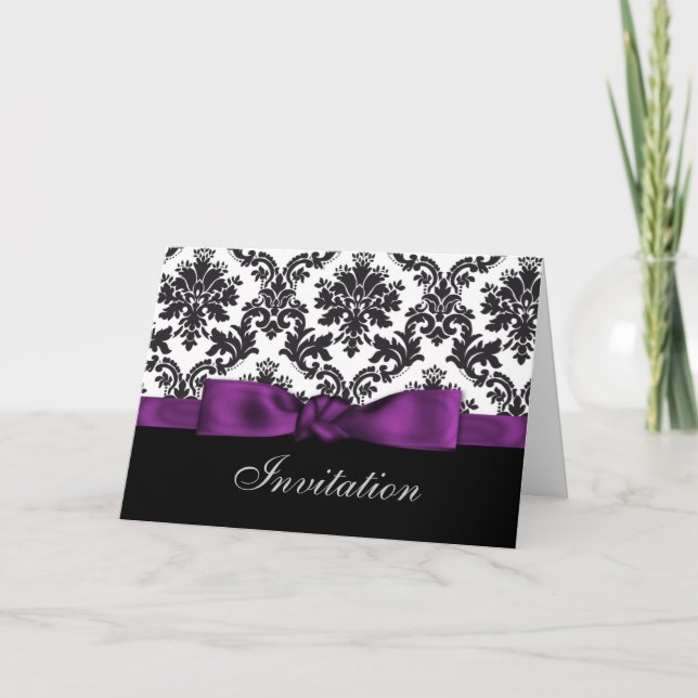 purple  damask wedding Invitations (Front)