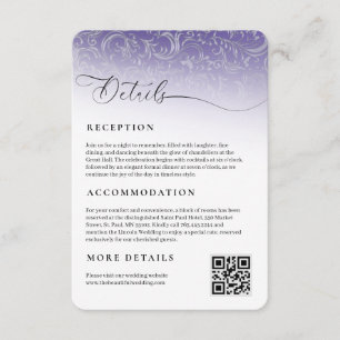Purple Damask Wedding Reception Enclosure Card