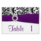 Purple Damask Wedding Reception Table Number Cards