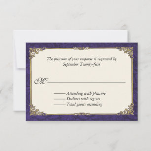Purple Damask Wedding Response RSVP Card