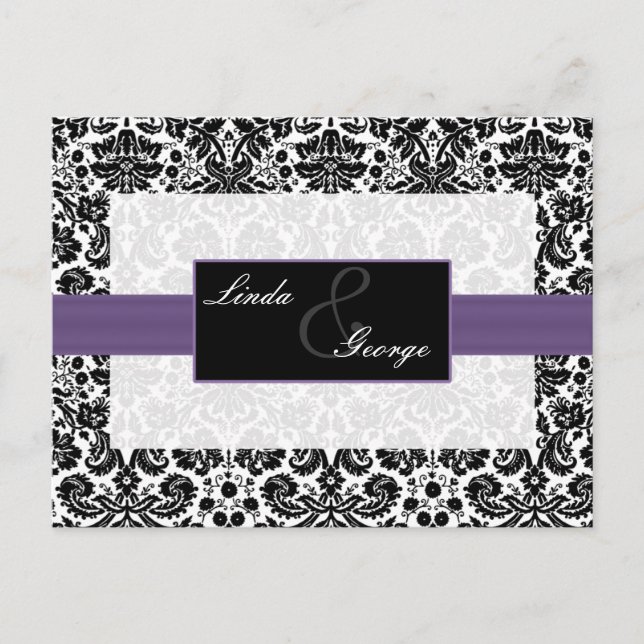 purple damask  Wedding rsvp card (Front)