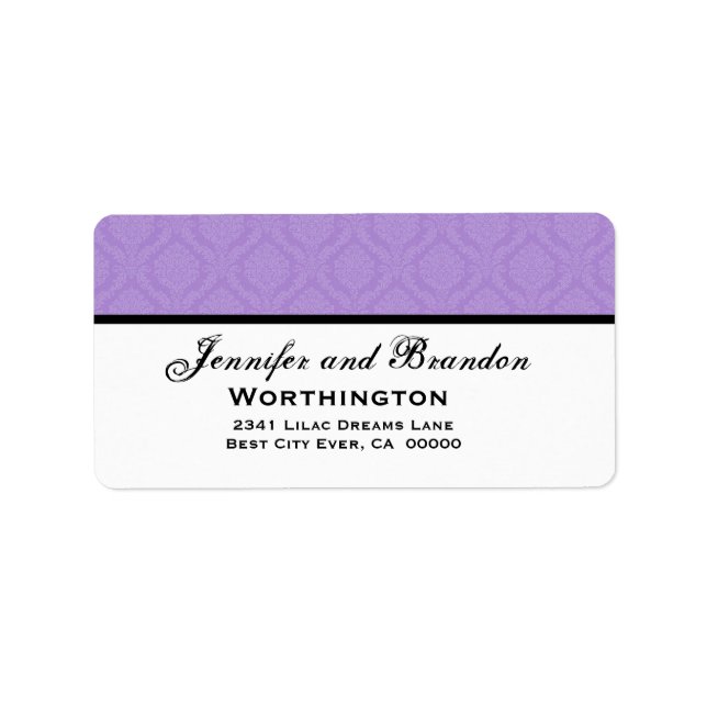 Purple Damask Wedding Set Label (Front)