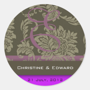 Purple Damask Wedding Sticker