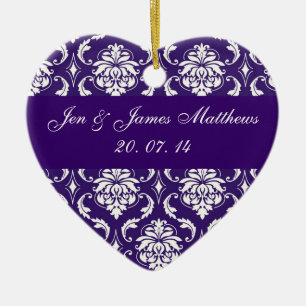Purple Damask Wedding Thank You Ornament