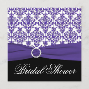 Purple Damask with Black Bridal Shower Invitation
