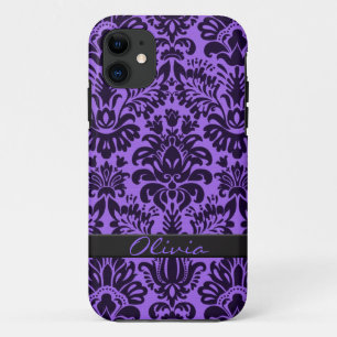 Purple Damask with name Case-Mate iPhone Case