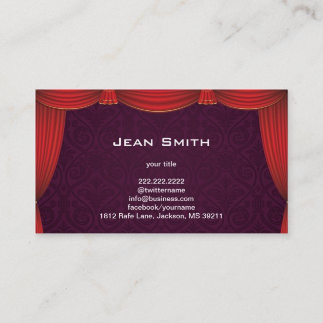 Purple Damask with Red Curtain Profile Card (Front)
