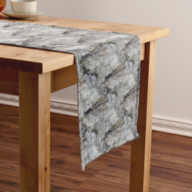 Purple Damselfly Nature Pattern Short Table Runner (In Situ)