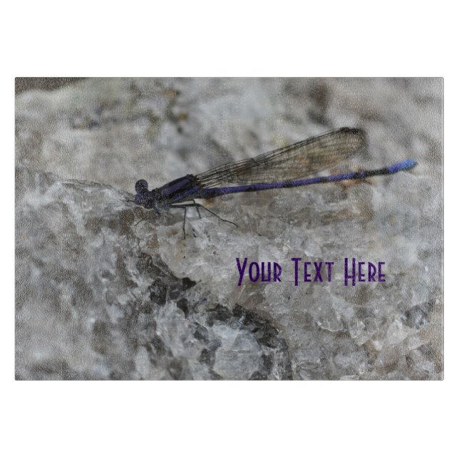 Purple Damselfly On Quartz Nature Cutting Board (Front)