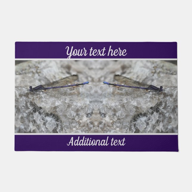 Purple Damselfly On Quartz Rock Personalised Doormat (Front)