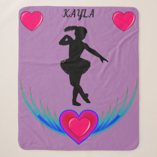 Purple Dance blanket with ballerina and pink heart