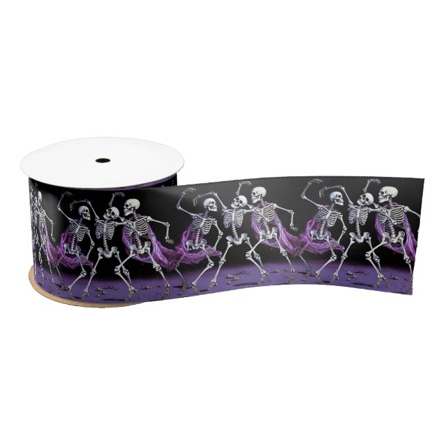 Purple Dancing Skeletons Gothic Wedding Satin Ribbon (Spool)